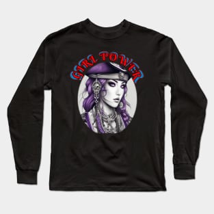 Girl power, purple pirate ship female captain Long Sleeve T-Shirt